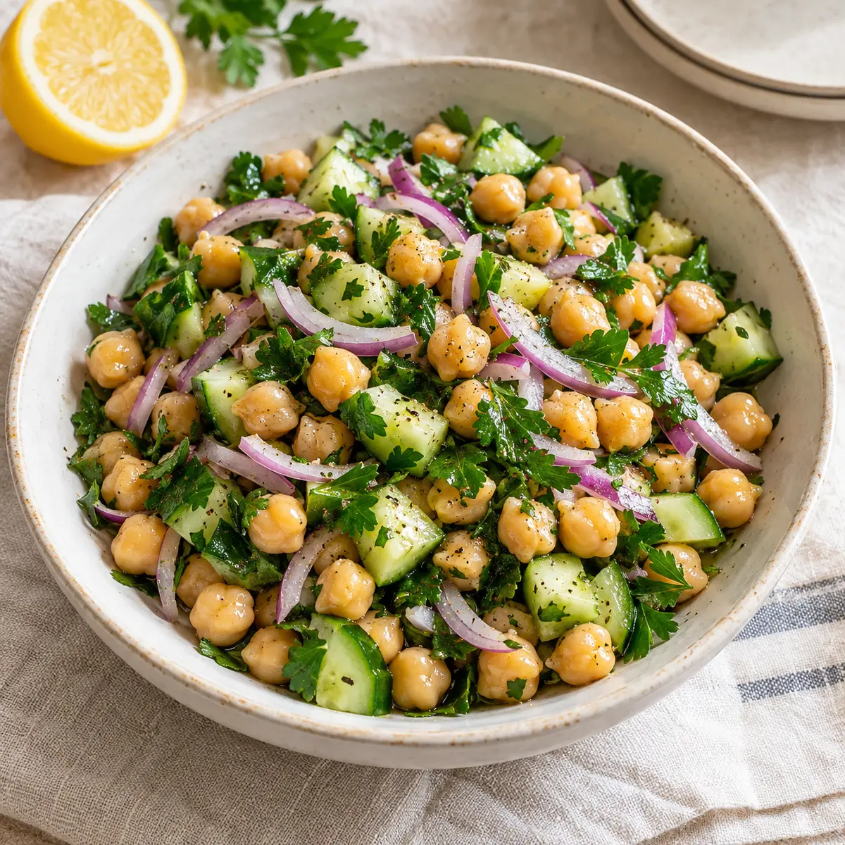 Limonlu nohut salatası için temsili sunum